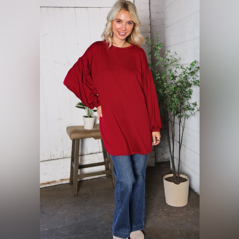 B034 Marisa Jill Bubble Long Sleeve Tunic Top with Pockets